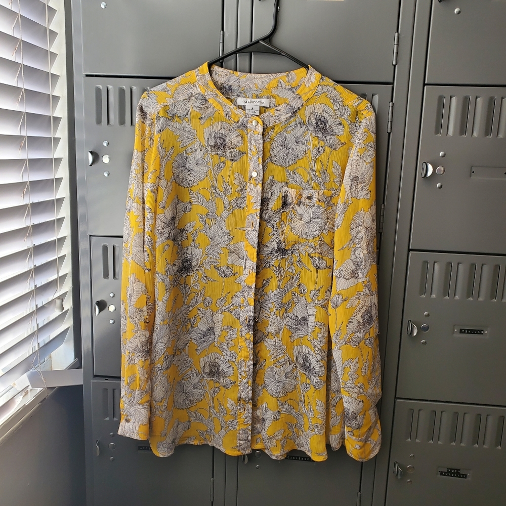 Floral yellow button blouse LARGE
